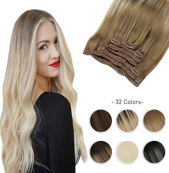 Clip in Extensions 1024 pollici Macchina Remy Human Hair Brasilian Brasiliana Distrema piena Set di testa 7pcs 120G6893567