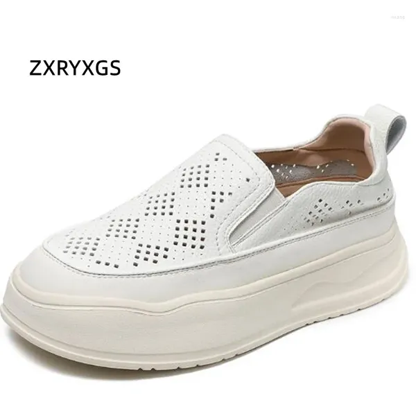 Sıradan Ayakkabı Zxryxgs 2024 İlkbahar Yaz Üst Katman Cowhide Hollow Loafers Ayakkabı Kadın Moda Kalın Çözme Yükseltme