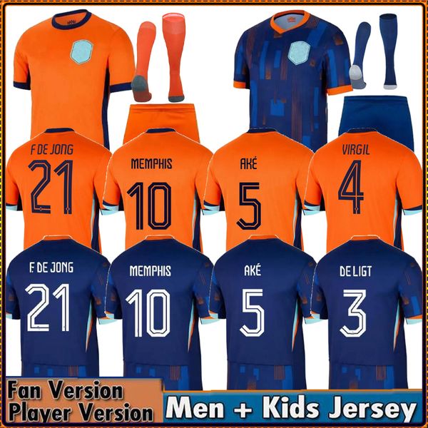24 25 Hollanda Memphis Avrupa Holland Club Futbol Jersey 2024 Euro Cup 2025 Hollanda Milli Takım Futbol Gömlek Erkek Çocuk Kiti Tam Set Eve Memphis Xavi Gakpo