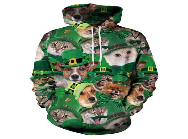 Cappelli verdi e St Patrick039s Day Women Tops Dog Cat Cat Mens Felpe felpe con cappuccio a quattro leaf Grover Pullovers Gumer77775624