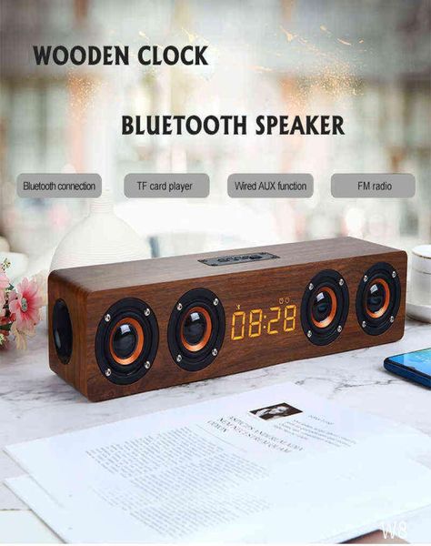 Holz Wireless Bluetooth -Lautsprecher tragbarer Wecker Stereo -PC -TV -System Lautsprecher Desktop Sound Post FM Radio Computer Sprecher H15595211