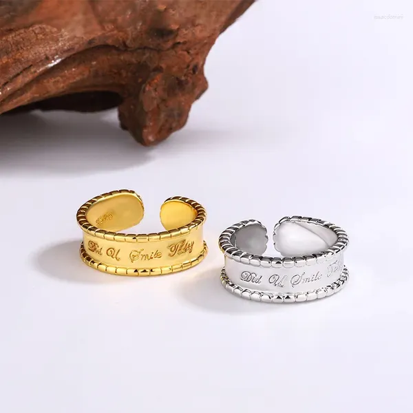 Clusterringe Panjbj 925 Sterling Silve Letter Gear Ring für Frauen Mädchen Geburtstagsgeschenk Vielseitig Design Breiter Schmuck Tropfen