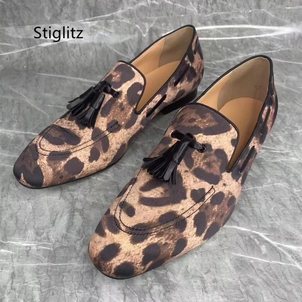 Sapatos de vestido mocassins de leopardo tassel apartamentos masculinos de couro genuíno de couro casual para homens primavera outono social masculino