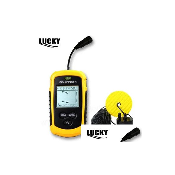 Finder Finder Finder Lucky FF11081 Portátil 100m de profundidade Sonar Sounder Alarm 2 polegadas AntiUV LCD Monocromo Display Detector de pesca Dhxv1