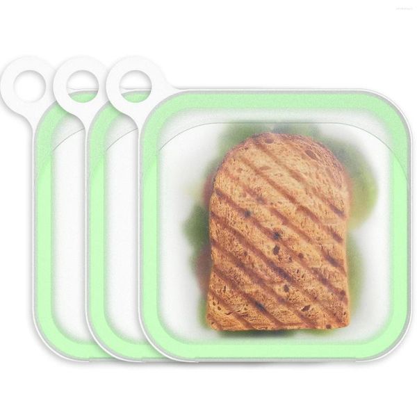 Garrafas de armazenamento 3pcs Sanduíche Caixa de alimentos de silicone com tampa BPA Free Toast Bento Microondas reutilizável Seguro para crianças adultos