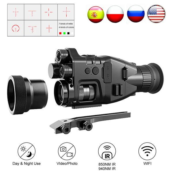 Камеры Heker Night Vision Moncular Cy789 24x30 Night Vision Riflescope Wi -Fi 1080p HD 850NM 940NM Инфракрасная камера охота на NV Рекордере