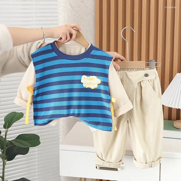 Set di abbigliamento per bambini abiti da boutique per bambini 2024 magliette senza maniche a strisce primaverili pantaloni per bambini