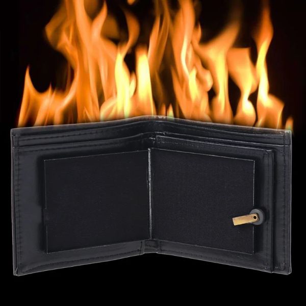 Brieftaschen Fire Wallet Magic Flame Fire Brieftaschen Bar Illusion Bühne zeigen professionelle Zaubertrick -Speichergeldkarte Brieftasche Magier Requisiten