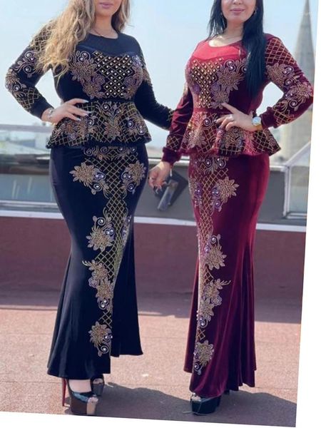 Lässige Kleider elegante Velvet Diamonds Abayas für Frauen Abend glänzende Dubai Turkey Party Kaftan Long Robe Islamic Clothing