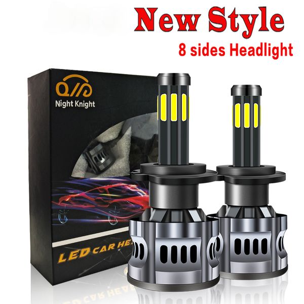 Lâmpadas de farol de LED H4 Lâmpada de carro 8 laterais led lapt 200w 20000lm H7 H1 H3 H8 H11 9005 HB3 9006 HB4 CANBUS 6000K Auto FogLight