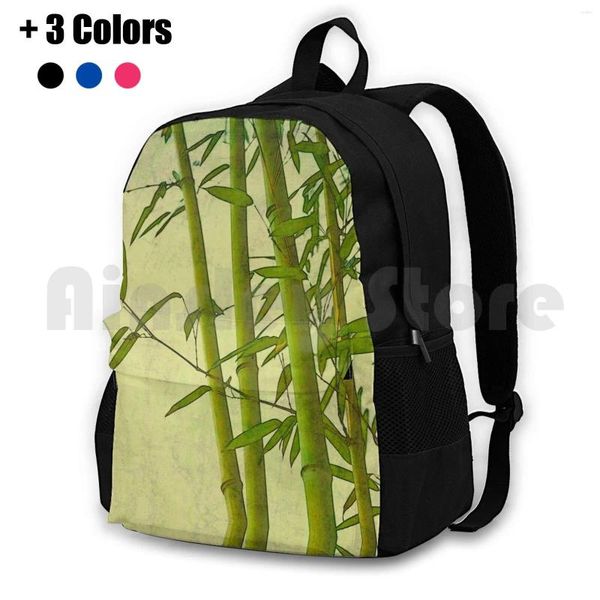 Backpack Zen Bamboo Padrão abstrato com grunge retrô Feel Outdoor caminhadas de camping à prova d'água Brotos de viagem