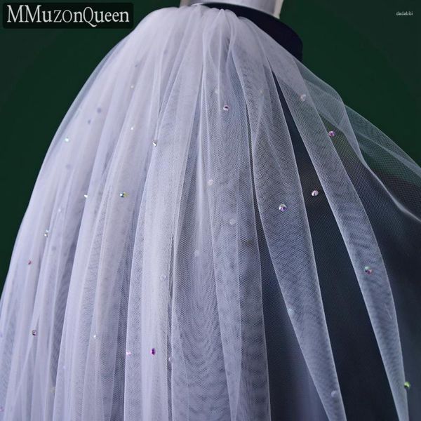 Gelin Peçe MMQ M34A Köpüklü Düğün Peçe Yüksek kaliteli renkli elmas el yapımı yumuşak parmak ucu uzunluk aksesuarları kadın için