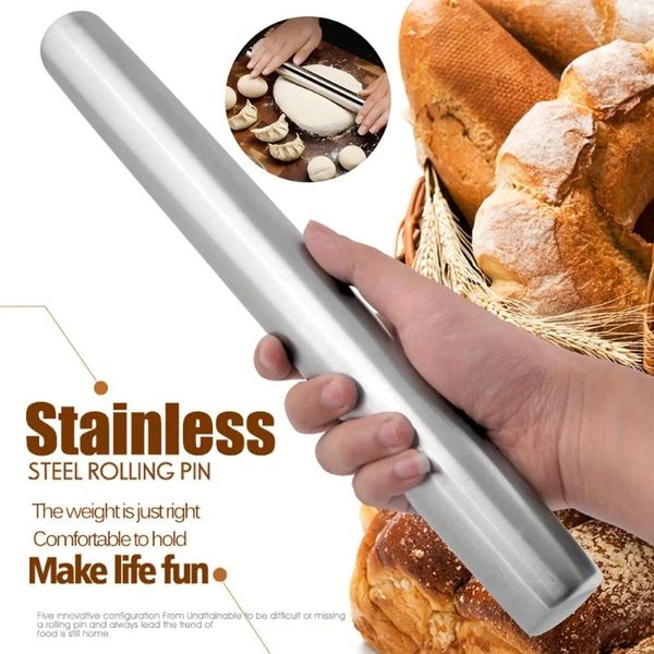 Backwerkzeuge Edelstahl Rolling Pin professionelle französische Metallteig -Rollen Küche und Lieferungen für Kuchen Pasta geeignet