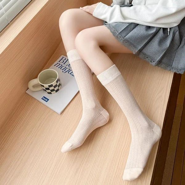 Kadınlar SOCKS Japon düz renkli siyah beyaz bale tarzı çoraplar jk lolita tatlı kızlar long içi boş baldır