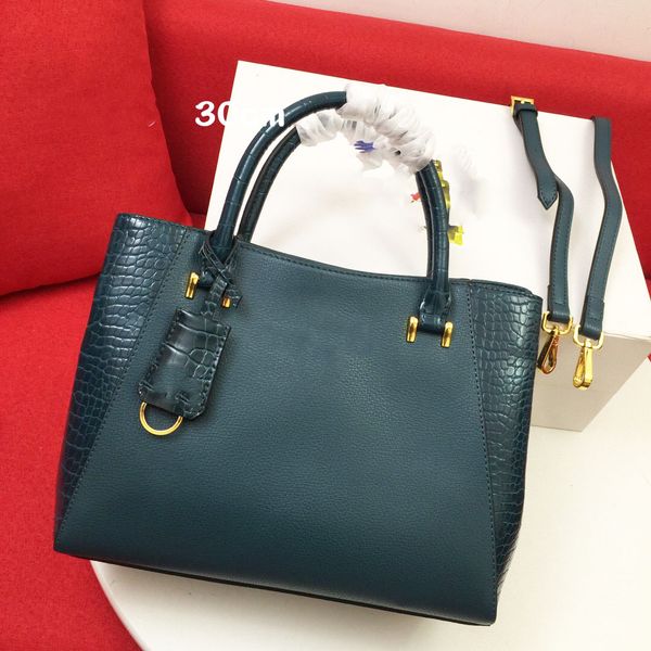 Grüne Handtasche Designerin Frauengeschäftskapazität Kapazität Doppeler Reißverschluss Crossbody Tasche Echtes Lederpalmenmuster Cowhide mit Krokodilmuster Mode Bag