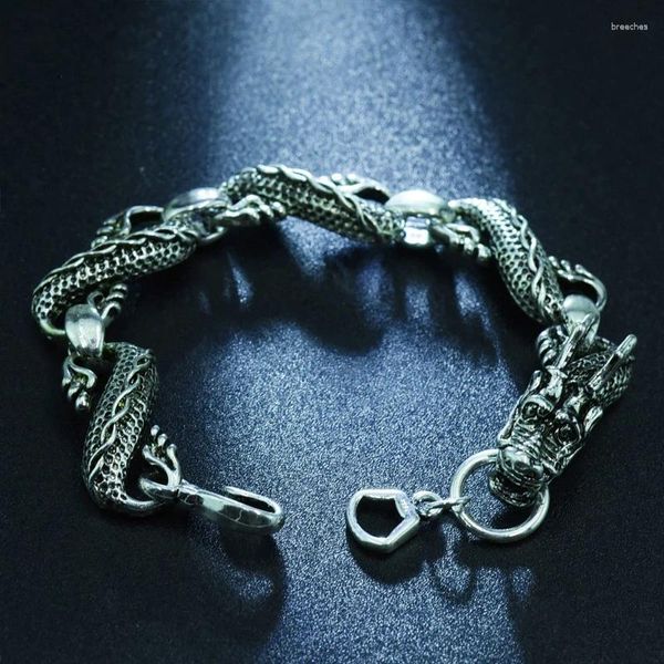 Bracelets de charme Hip-Hop Men's Dragon Head Pattern Chain Bracelet Antique Silver Color Retro Acessórios para joias adolescentes