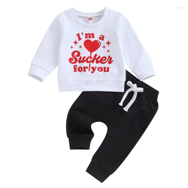 Set di abbigliamento pudcoco bambino di San Valentino chiude lettere con stampa a manica lunga pantaloni elastici in vita elastico 2 pcs Outfit caldo 0-3t