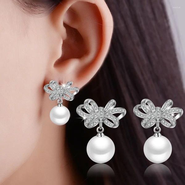 Gestüt Ohrringe 925 Sterling Silver Bowknot Perle für Frauen Mode Hochzeit Luxus feiner Schmuck Großhandel Gaabou