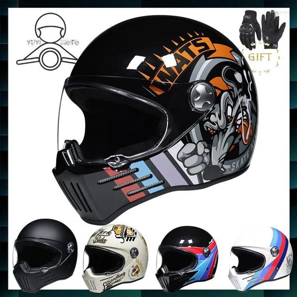 Motorradhelme Full Face 4 Saisons für Männer Frauen Retro Helm Moto Rennfahrt Casco Motocross Helm Sicherheit Vintage Motorrad