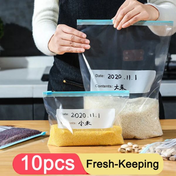 Bolsas 10pcs Bolsa de zíper fresco reutilizável para sacos de plástico para alimentos Sacos de vegetais de frutas Ziplock Bolsa de cozinha Bolsa de armazenamento Organizador