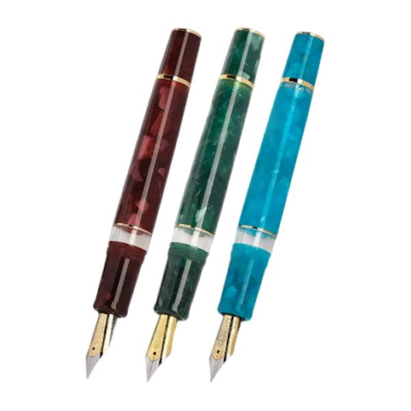 Pens Yeni Hongdian N1S Çeşme Pen Piston Akrilik Kalem Kaligrafi Zarif Öğrenci İş Ofisi Retro Pens 0.5mm Ef Nib Mavi Kırmızı