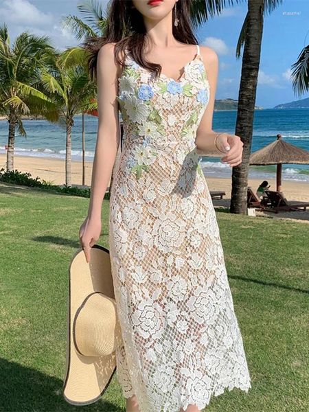 Vestidos casuais verão elegante e elegante bordado de bordado para feminino feminino férias de praia férias de praia vestidos