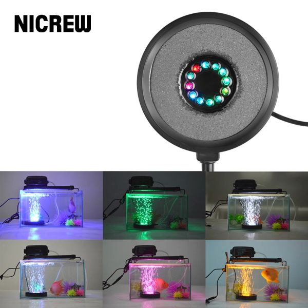 Acquari Nicrew multicolore che cambia lampada per acquario flash flash flash disco aria pietra di aria sottomarino a led pesce decorazione accessori