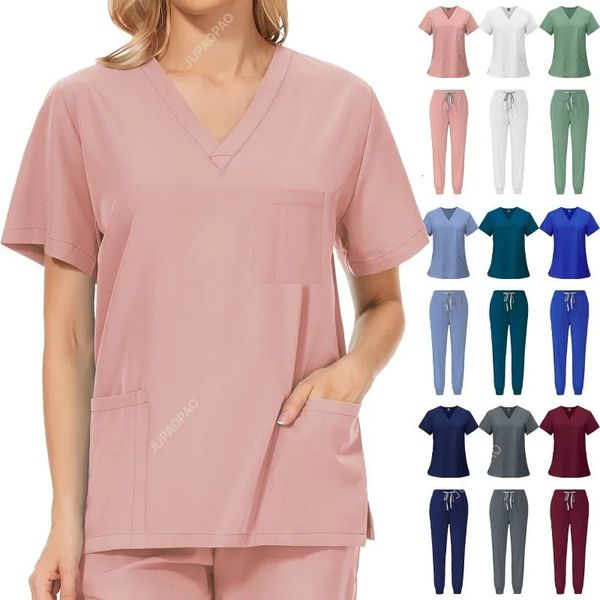 Slim Fit Scrubs Uniform Damen Peeling Sets Pflegezubehör Krankenhauschirurgie Kleider Zahnklinik Schönheitssalon Workwear 240418