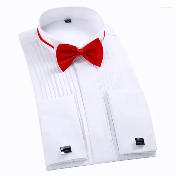 Herren -Hemd -Hemden Herren Flügel Tipp Halsband Hemd weiß roter französischer Manschettenknopf Männer Hochzeitsgeschäft formelle Party Smoking Bowtie