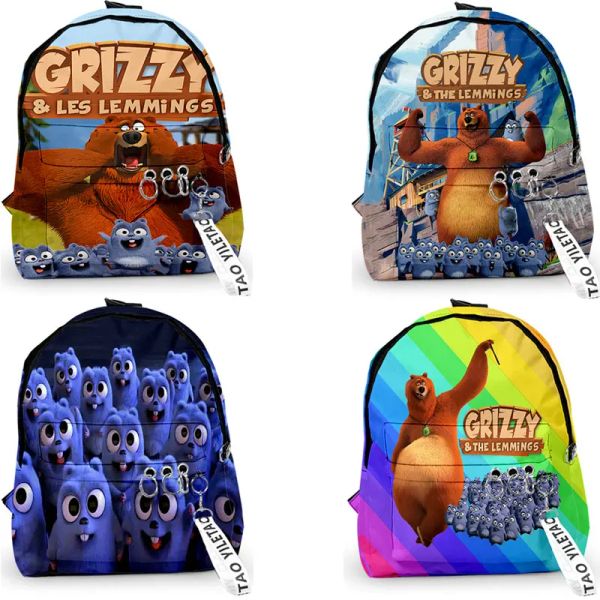 Mochilas 2023 Grizzy e The Lemmings Backpack Garotas Meninas Luz do sol Grizzly Bear School School School Cartoon Backpacks Kids Zipper Bookbag