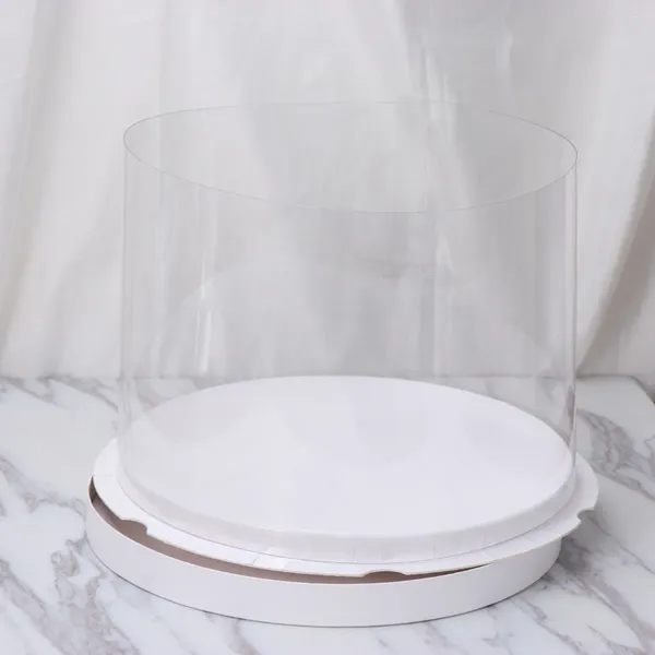 Установите контейнеры Пластиковую прозрачную коробку для пирожных круглых упаковочных коробок Организатор для домашнего десертного магазина (белый однослойный) (6-дюймовый) (6 дюймов)