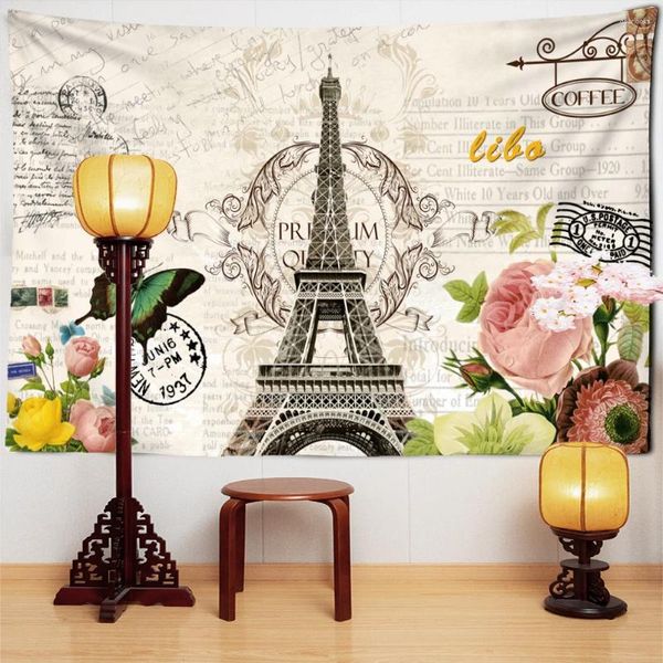 Arazzi Gray Eiffel Tower Tapestry ST.Cathedral Wall Impiccing Home Decorazioni per la casa Copertura della tavola Foresta Night