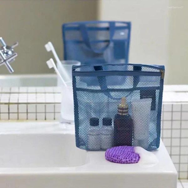 Kosmetikbeutel 1PC Großkapazität Toilettenbadungsduschenzubehör waschen Handtaschen Multifunktionsnetz hohle Kordelzug Reißverschluss Lagerung