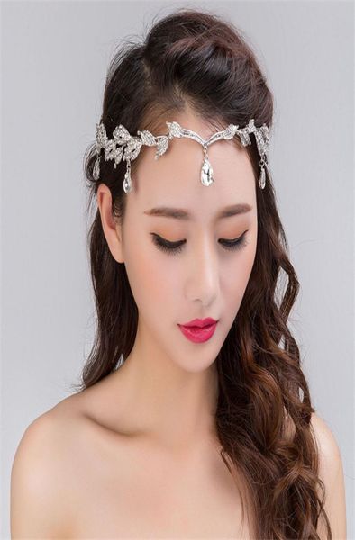 Moda Rhinestone Mulheres prateadas Casamento Cabela de testa de noiva Cabeça de cristal pingente de cristal noiva Tiara Hair Jewelry Acessório T11971129