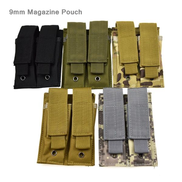 Accessoires Doppel Pistol MAG Beutel Molle Tactical 9mm Magazine Beutelgürtel Dual Mag -Tasche Taschenlampe Halter Hagstertasche Accessoires