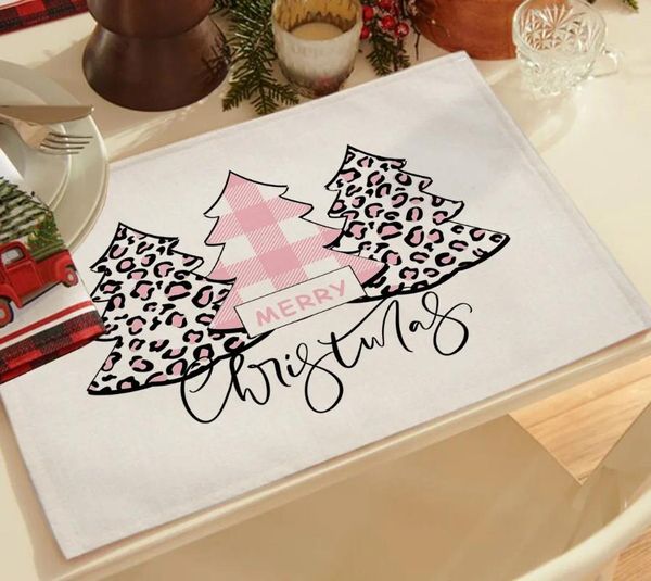 Tavolo tavolino decorazioni di alberi di Natale rosa Placemat carino kawaii tazza di caffè anno tappetino da casa tappetino per le vacanze decorazioni per le vacanze 45x32cm