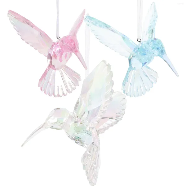 Estatuetas decorativas 3 PCs Pingente de pássaro de cristal Hummingbirds Ornament Decorações de casamento O teto decors penduradas em acrílico