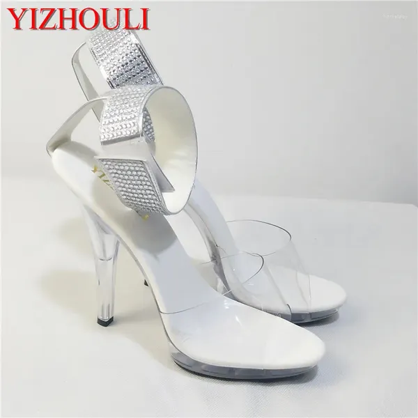 Sapatos de dança Summer Mulheres de 5 polegadas de 5 polegadas Casamento transparente de saltos cristalinos de 13 cm de performance de pólo estiletto