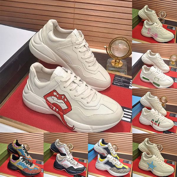 GG Womens Mens Gucci Rhyton Designer Dress Shoes Guccir Distressed Ivory Red Blue Pink Black Beige Chunky Trainers Platform Cloud【code ：L】Sneakers