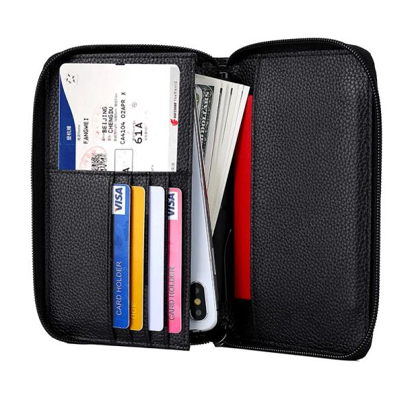 Halter RFID echte Leder -Reisebrieftaschen für Männer Frauen Passhalter Fall Organisator Dokumentkarte Halter Reißverschluss Brieftasche Kupplungsbeutel