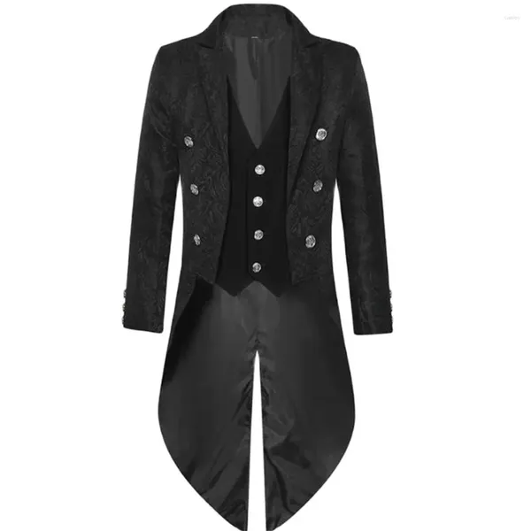 Herren Trench Coats Erwachsene Männer mittelalterlicher Cosplay Black Jackets Teufel Mode Gothic Steampunk Tailcoat Kostüm Brokat Damast Hochzeit Halloween