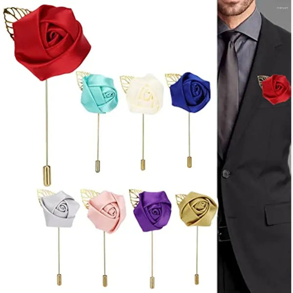 Flores decorativas 8pcs Pin de lapela masculino, crachá de cetim de cetim, boutonniere de casamento para o noivo do noivo