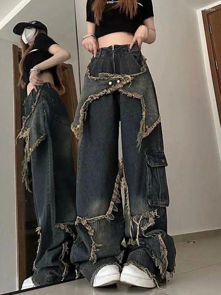 Jeans femininos JMPRS Y2K TASSEL Women Streetwear Vintage High Colo