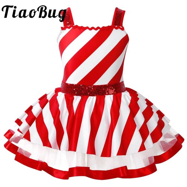 Ragazze per bambini Candy Cane Mrs Babbo Natale Costume Shiny Pauch Dance Figure Scattinatura Ice Tutu Dance Dancewear 240407