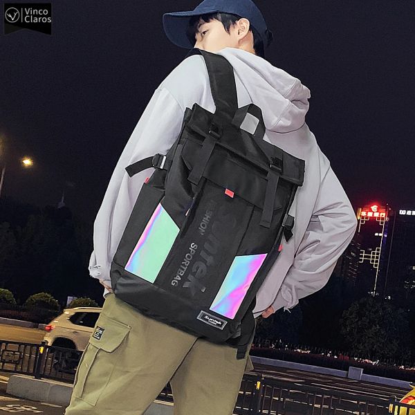 Backpacks VC Neuer Trend cooler Männer reflektierender Rucksack Hip Hop Streetwear Jugend Rucksack Fashion School Rucksack für Jungen Klappbuchbags