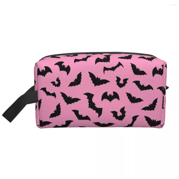 Aufbewahrungstaschen Pastell Goth Pink Black Fledermäuse Toilettentasche für Frauen Halloween Hexen Kosmetische Make -up -Organisator Lady Beauty Dopp Kit Hülle