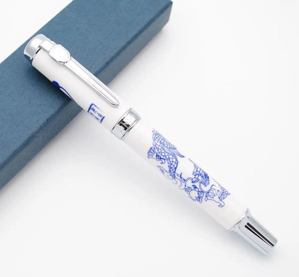 Pens Jinhao 950 Fonte de luxo caneta azul e branca de porcelana caneta M NIB Ink cane