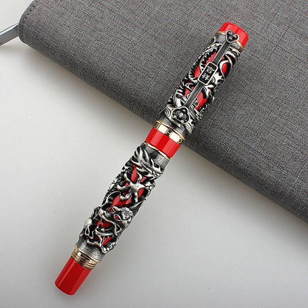 Canes luxuros jinhao metal metal vintage tintage pen dragon phoenix tinta caneta tampa fina ponto de caligrafia de 0,5 mm