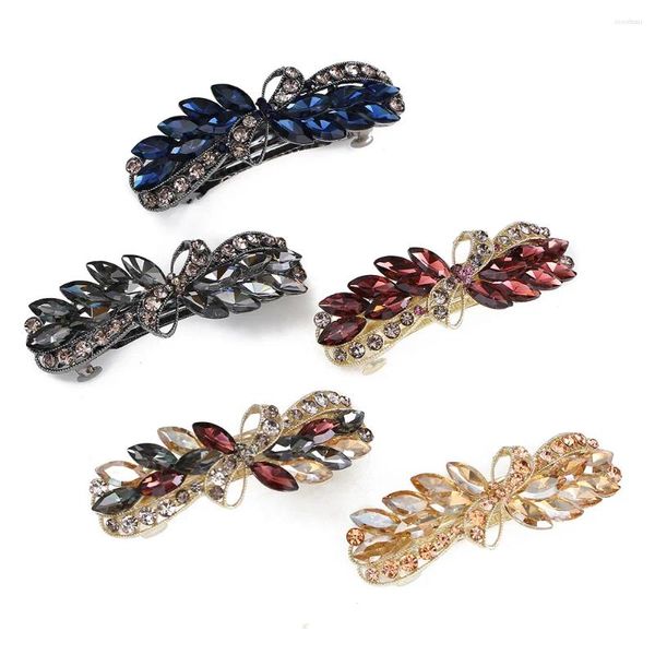 Haarclips High -End -Wein Rotkristall Blume Bow Spring Clip Retrohorizontal Top Elegantes Frauenmodische Accessoires