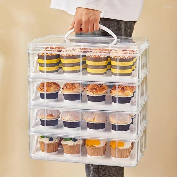 Garrafas de armazenamento Cupcakes de cupcake de ovo de ovo embalagem assada reutilizável com comida quatro camadas podem segurar